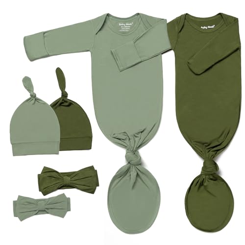 Image of Newborn Baby Knotted Gown, Ultra-Soft Infant Sleeper Coming Home Outfit with Hat, Bowknot (2 Packs)