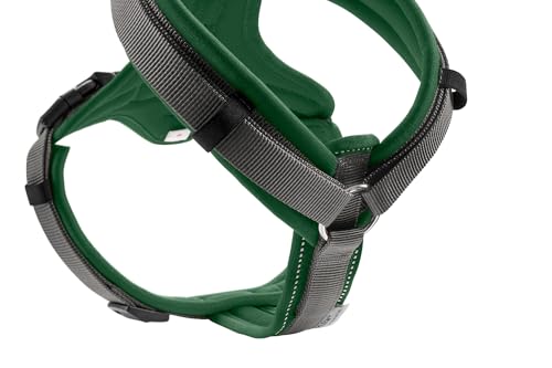 Hunter Hundegeschirr Maldon UP, Farbe: dunkelgrün/grau, weich gepolstert & komfortabel, stark reflektierend durch 3M Scotchlite, 4-Fach verstellbar, mit gepolstertem Griff (ab S-M), Größe: M