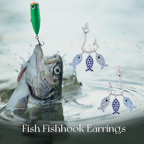 Fish Earrings Sterling Silver Stud Dangle Earrings with Fish Hook Ocean Animal Jewelry for Women Mom4