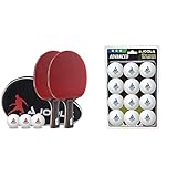 JOOLA Tischtennis Set Duo PRO 2 Tischtennisschläger + 3 Tischtennisbälle + Tischtennishülle, rot/schwarz, 6-teilig & 44205 Tischtennis-Bälle Training 40mm, Weiß, 12er Blister Pack