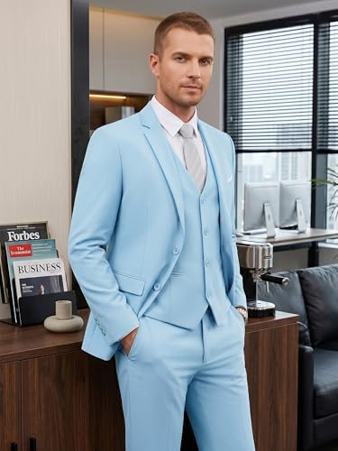 Image of WEEN CHARM Men's 3-Piece Slim Fit Suit Set-2-Button Blazer,Vest & Pants-Formal Wedding,Prom,Party & Business Tuxedo
