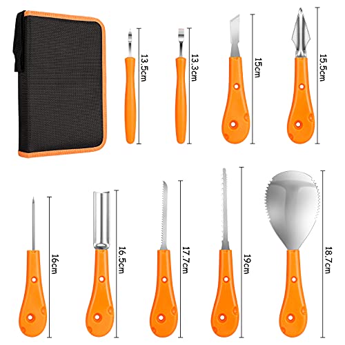 Eocooy Halloween Kürbis Schnitzset, 9 Stück Schnitzwerkzeug Kürbis Edelstahl Kürbis Schnitzmesser mit Schnitzvorlagen… - Image 4