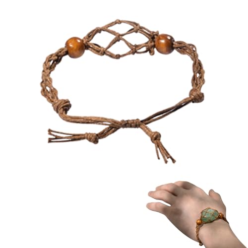 Soporte de Piedra de para Pulsera, Cuerda Tejida a Mano de Longitud Ajustable, Soporte para Pulseras Colgantes, Jaula de Repuesto, Accesorios de fabricación de Piedras de para Pulseras