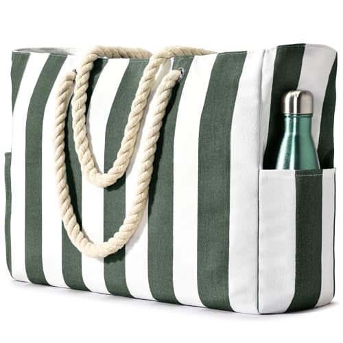 Image of Becokan Women's Pool Swim Bag - Waterproof Sandproof Large Stripe Beach Tote with Zipper