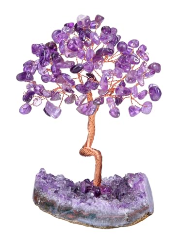 Jovivi Amethyst Crystal Tree of Life,Amethyst Cluster Base Money Tree Bonsai Decorations,Crystal Tree for Positive Energy,Handmade Gemstone Tree,Purple Room Office Desk Feng Shui Tree Decor