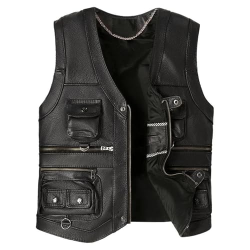 Men's Genuine Leather Vest Fall Winter Cowhide Multiple Pockets Photography Casual Fishing Outdoor Waistcoat