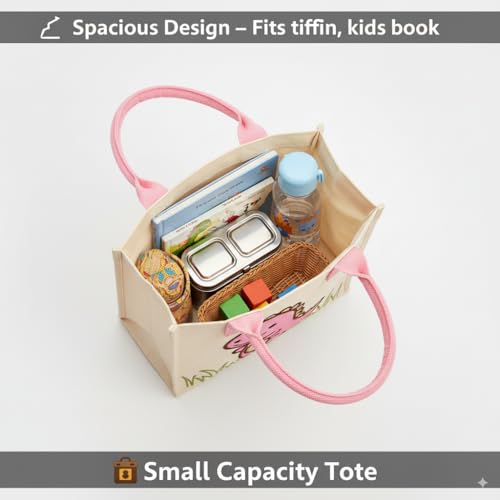 Image of Kids Lunch Bag | Cute & Stylish Embroidery Mini Tiffin Bag for Boys & Girls | Cute Cotton Cartoon Design I Picnic Tuition School, Preschool & Playschool | Gift for Birthday