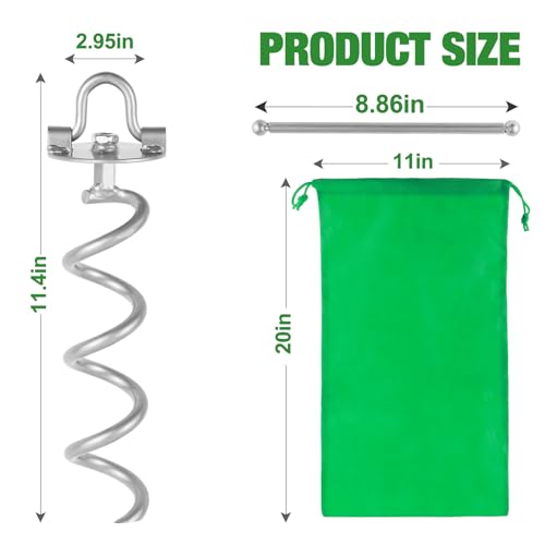MIXXIDEA 11.4 Inch Gound Anchors Screw in, Metal Spiral Earth Anchors Kit, Heavy Duty Folding Ring Spiral Stake, Silver Ground Stakes for Tent, Trampolines, Garden Fence, Sheds, Swings (Pack of 4)