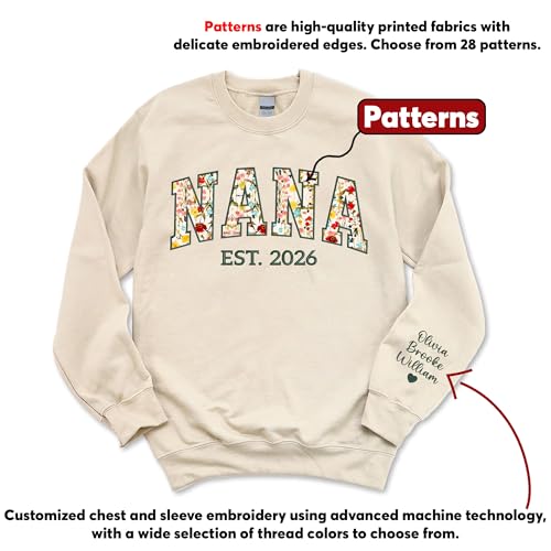 Custom Embroidered Sweatshirt with Floral Applique – Personalized Mama, Mom, Grandma, Auntie, Besties Sweatshirts – Add Custom Text on Sleeve – Mother’s Day2