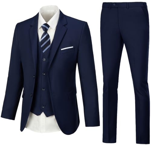 Image of WOMS Men's 3 Piece Suit Slim Fit,Mens Wedding Suit Groom Prom Tuxedo