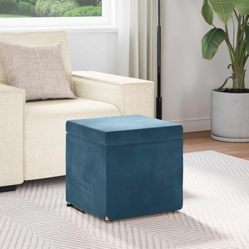 Tabouret bleu velours 41 cm : la solution gain de place confortable