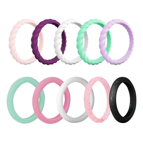 ZGDEIWGF Pack De 10 Bagues en Silicone, Bagues Colorées, Bagues De Sport, Bagues De Mode, Bagues De Style Simple, Bagues pour Femmes, Accessoires...