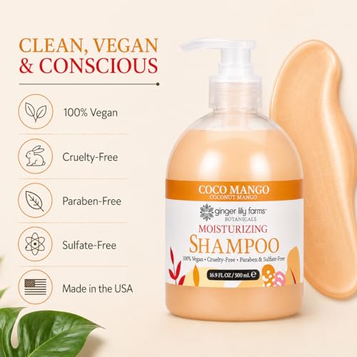 Image of Ginger Lily Farms Botanicals Shampoo, 16.9oz, Coco Mango | 100% Vegan & Cruelty-Free | Moisturizing Shampoo for All Hair Types