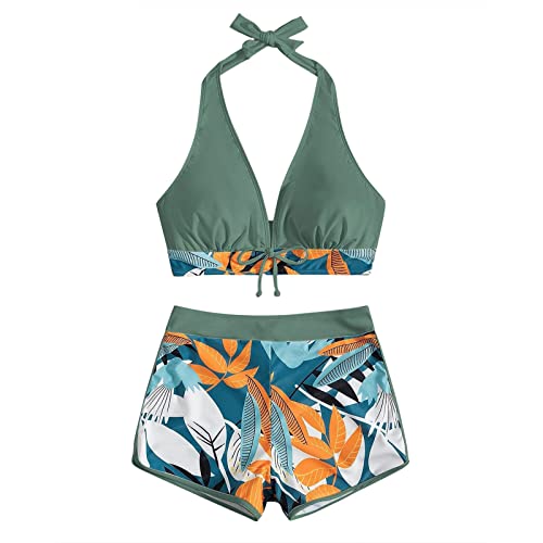 FUPODD Bikini Damen Set Bauch Weg Mit Shorts Badeanzug Damen Bauchweg...
