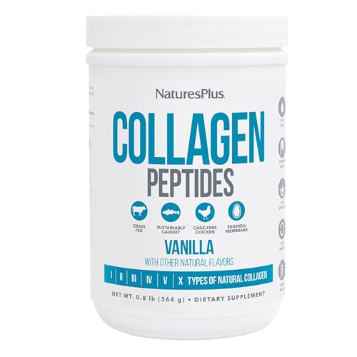 NaturesPlus Collagen Peptides Vanilla - 0.8 lb Powder - Hair Skin Nail & Joint Health Immune System Support - Non-GMO Gluten Free - 14 Servings