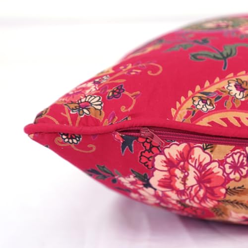 Image of Swayam Set of 5 Floral Print Cotton Red Cushion Cover | 16 x 16 Inch | Soft Breathable Fabric with Hidden Zipper | Decorative & Stylish Cushion Covers for Sofa, Living Room, Bedroom & Couch