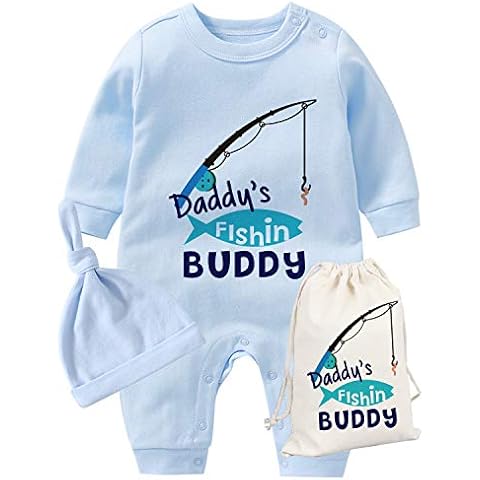 YSCULBUTOL Baby Twins Father Day Toddler Girl Clothes Daddy Fishing Buddy Baby Romper Birthday Dress, Blue Dad Fishing, 0-3 Months Cover