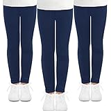 JOCMIC 3 Pack Girls Leggings Full Length Toddler Stretchy Tights Pants Navy, 9-10 Years, Tag 140
