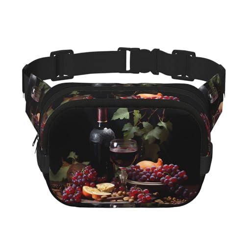 Fruits and Wines - Riñonera cuadrada de doble capa con correa ajustable para correr, viajar, senderismo, negro, talla única, negro, talla única, Black, Talla única