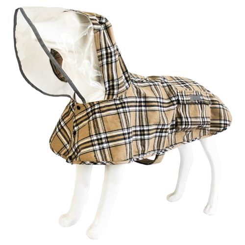 Dog Waterproof Raincoat with Poncho Hoodie, High Reflective Adjustable Yellow Pet Rain Jacket with Leash Hole for Small Medium and Large Dogs (Khaki, Medium) by MAMORE - Used condition - US$10.89