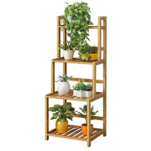 Espositore per piante in bambù a 4 ripiani, in legno, per interni ed esterni, design a scala, per giardino, balcone e patio, elegante supporto per fiori