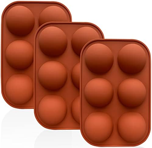 6 Holes Silicone Mold For Chocolate，Half Sphere Silicone Molds For Baking, BPA Free Cupcake Baking ，Silicone Molds for Making Chocolate, Cake, Jelly, Dome Mousse (3Pcs Brick red)