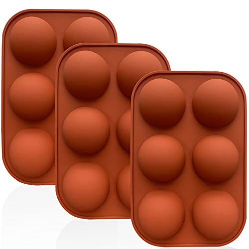 6 Holes Silicone Mold For Chocolate，Half Sphere Silicone Molds For Baking, BPA Free Cupcake Baking ，Silicone Molds for Making Chocolate, Cake, Jelly, Dome Mousse (3Pcs Brick red)