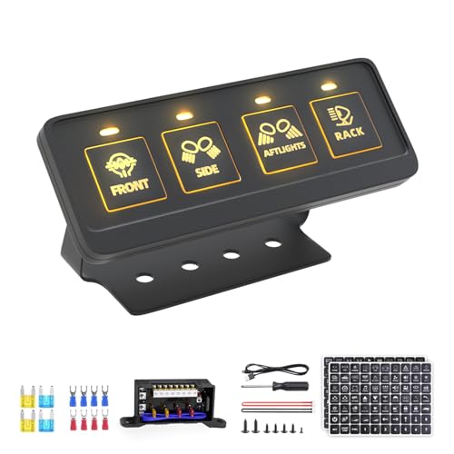 Fly Kan 4 Gang Wireless Switch Panel, Waterproof Offroad Light Switch with 4 Control Modes & Dual Power Supply, 12V-24V Multifunction IC Control Switch Pod for Truck SUV ATV UTV Car etc.
