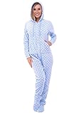 Alexander Del Rossa Women's Warm Fleece One Piece Footed Pajamas, Adult Onesie with Hood, Small Blue with White Polka Dots (A0322R48SM)