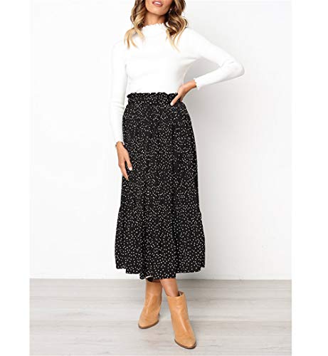 Women's High Waisted Pleated Wave Point Print Beach Pocket Chiffon Maxi Skirt4