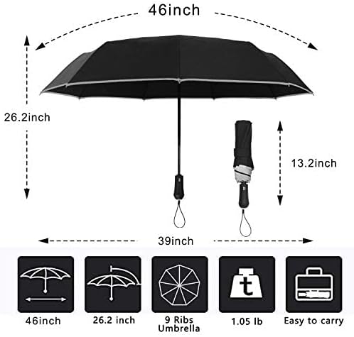 Miniatura 3 de LEAGERA Windproof Compact Umbrellas for Rain with LED Light Flashlight Umbrella, Oversized Travel Folding Umbrella Reflective Stripes Automatic