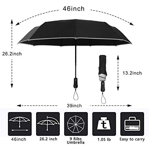 Leagera 39Inch Compact Umbrellas For Rain With Led Light Flashlight Umbrella, Travel Folding Umbrella With Reflective Stripes, Automatic Open&Close #TOP2