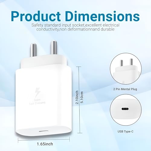 Image of MAK 25W Charger with Cable for Samsung Galaxy A14 5G Type C Charger Adapter Compatible with Galaxy A14 Charger, 25 Watt USB Type C to C Pd Charging Adapter C Type, White