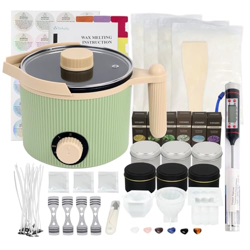 TOAUTO DIY Candle Making Kit with Wax Melting Pot, Complete Candle Making Supplies Including Melting Pouring Pot, Soy Wax, Thermometer, 3 Molds, Containers, Wick for Adults and Beginners Craft Project