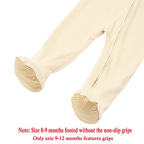 Image of Aablexema Baby Footie Pajamas with Mittens - 3Pcs Infant Cotton Footed One Piece Sleepwear Outfits