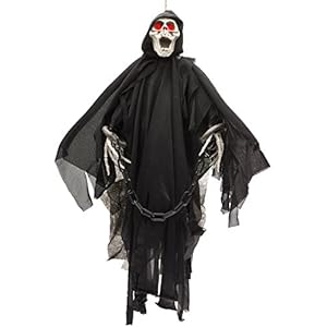 PREXTEX Halloween Esqueleto Fantasma Animado con Ojos Rojos Que Brillan - Decoración para Halloween, Fiesta de Halloween, Decoracion Exterior Interior Casa - 50 cm
