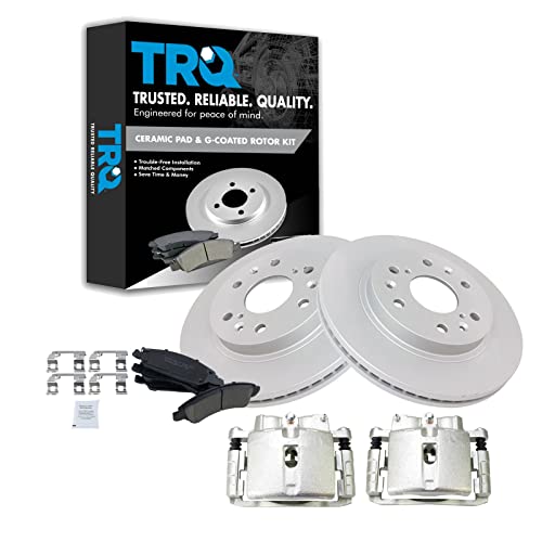TRQ Front Brake Pad & Rotor Kit Brake Caliper Brake Pads Brake Rotor Ceramic Vented Premium G-Coated Compatible with 2007 Chevrolet Silverado 1500