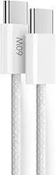 Cabo Neylon Trançado Tipo-C para Tipo-C 60W Turbo Ultra Rapido Reforçado Compatível Com iPhone 15,16 iOS e Android Notebook Tablet Carregamento Transferência de Dados 1,5 Metro Branco EXC11 - Premium®