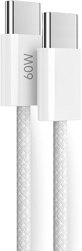 Cabo Neylon Trançado Tipo-C para Tipo-C 60W Turbo Ultra Rapido Reforçado Compatível Com iPhone 15,16 iOS e Android Notebook Tablet Carregamento Transferência de Dados 1,5 Metro Branco EXC11 - Premium®