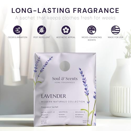 Image of Soul & Scents Lavender Bliss Fragrance Sachet | Blend of Rosemary and Vanilla | Versatile Air Freshener for Car, Wardrobe, Kitchen, and Travel Bag | Pack of 3-20gm Each