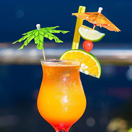 Drink Umbrellas Cocktail Picks, 210 Pcs Hawaiian Umbrella Cocktail Picks Parasol Cocktail Coconut Palm Tree Umbrellas Sticks With Wood Toothpicks For Tiki Bars, Fruit Plate And Birthday Party,7 Colors #TOP1
