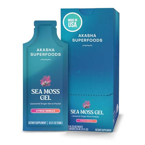 Akasha Superfoods liposomal sea moss gel packets in citrus vanilla — the single-serve travel pick