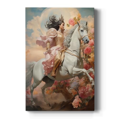 Renditions Gallery Canvas Paintings & Prints Portrait of Elegant Lady in Pink Dress Riding Horse Wall Art Decorations for Bedroom Office Lounge - 24" X 36" LT567
