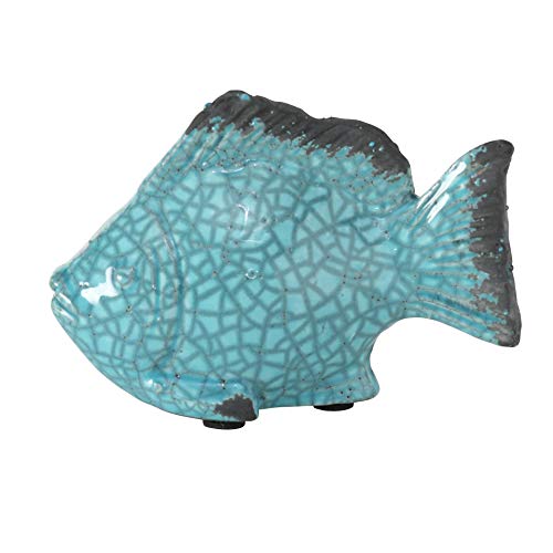 Whw Whole House Worlds Beach Chic Fish Sculptures, Set Of 2, Crackled And Worn Blue Glazed Over Terracotta, Each 6.0 L X 2.25 W X 4.0 H Inches, 0.75 Lbs #TOP3