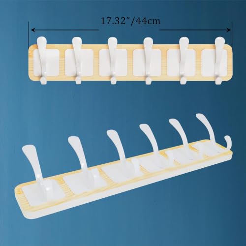 Perchero de pared de madera SKOLOO con 6 ganchos blancos para colgar ropa 3