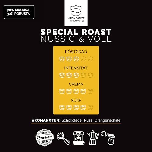 KING’S COFFEE - SPECIAL ROAST - 1kg Premium Barista Espressobohnen - säurearmer Kaffee - kleine Chargen-Röstung aus Italien - feinster Arabica-Robusta Blend für Vollautomaten & Siebträger