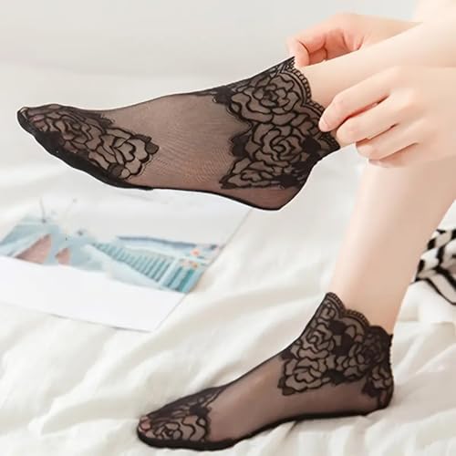 5Pairs Women's Invisible Boat Socks With Lace Thin Lace Summer Women's Anti Slip Invisible Socks2