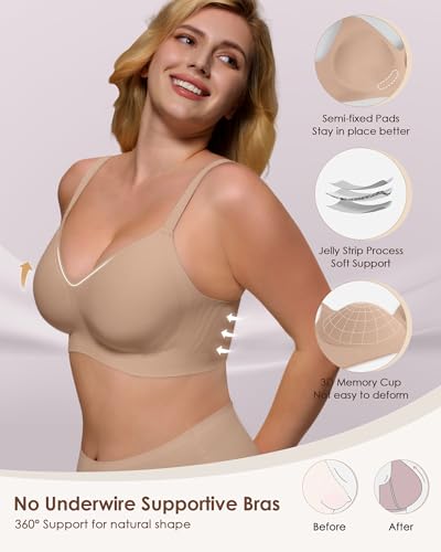 As Fairy Womens Soft Comfortable No Underwire Bras V Neck Seamless Push Up Bralettes Full Coverage Tshirt Brassiere(Dark Nude 38C) — view 2
