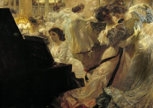 Peinture sur Toile Grand Format 60x90cm Marius Avy Bal Blanc en Robes de Danse Éclatantes
