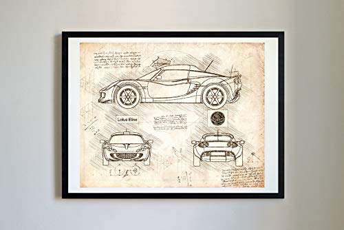 DolanPaperCo #343 Lotus Elise 2002 Art Print, da Vinci Sketch â€“ Unframed â€“ Multiple Size/Color Options (Vintage, 16x20)